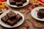 "raksha bandhan 2025 chocolate recipe featuring homemade brownie and choco lava cake served with rakhi thali"