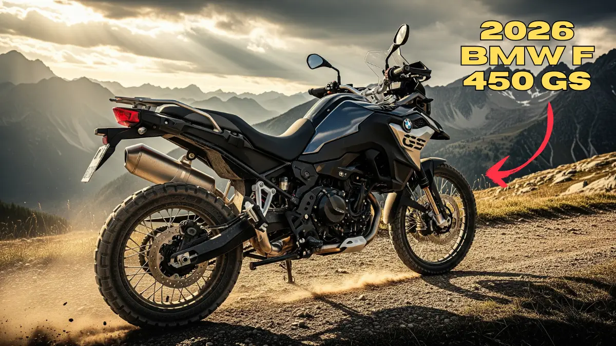 2026 BMW F 450 GS adventure motorcycle with alloy wheels and digital display on an off-road trail in India