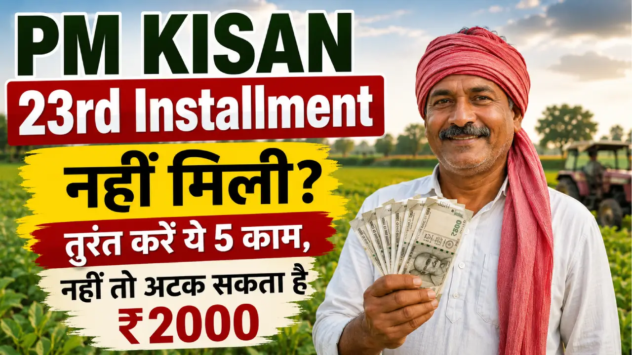 PM Kisan 23rd Installment नहीं मिलने पर ₹2000 की किस्त से जुड़ी जानकारी दिखाता भारतीय किसान।