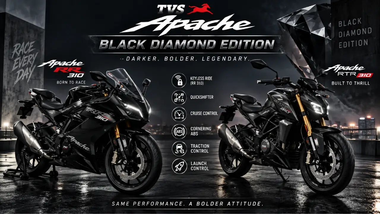 TVS Apache Black Diamond Edition में RR 310 और RTR 310 को नया ब्लैक लुक